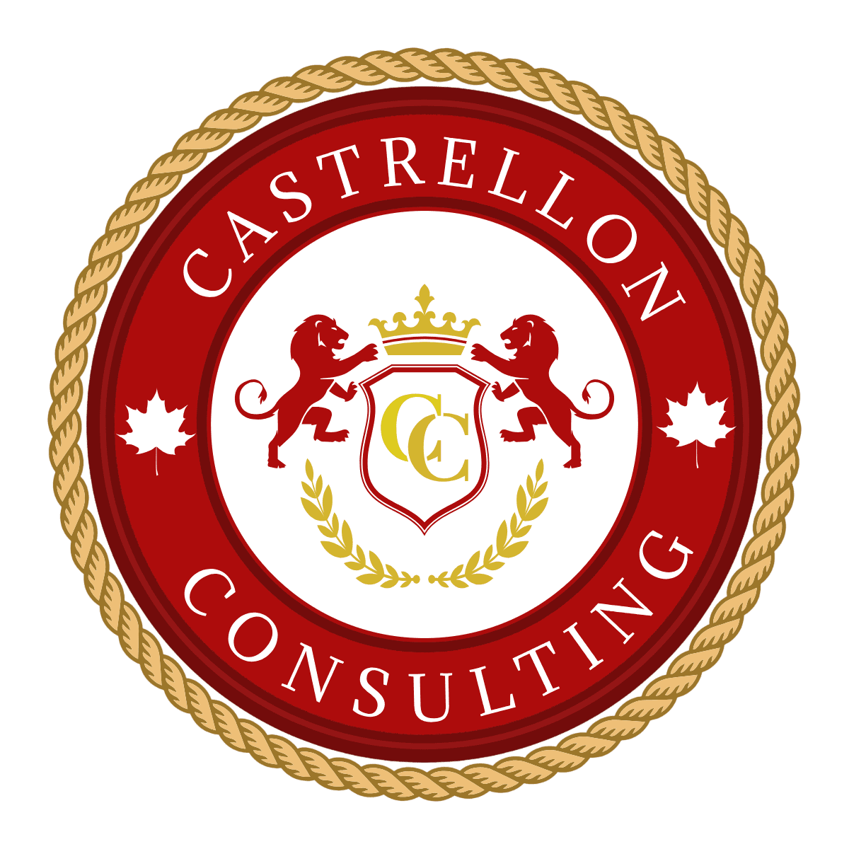 Castrellon Consulting logo with lions and crown.