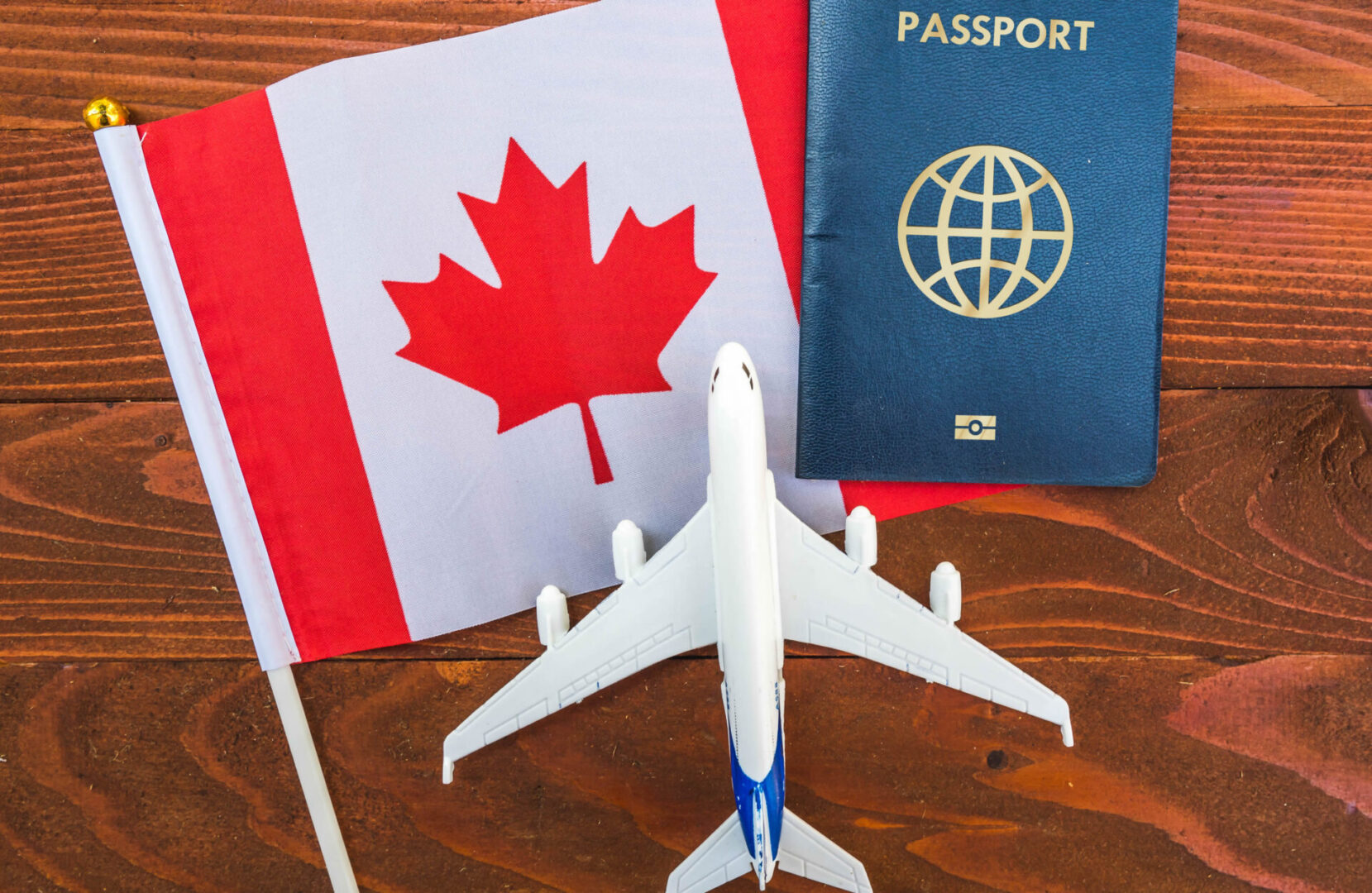 Travel essentials: Canada flag and passport