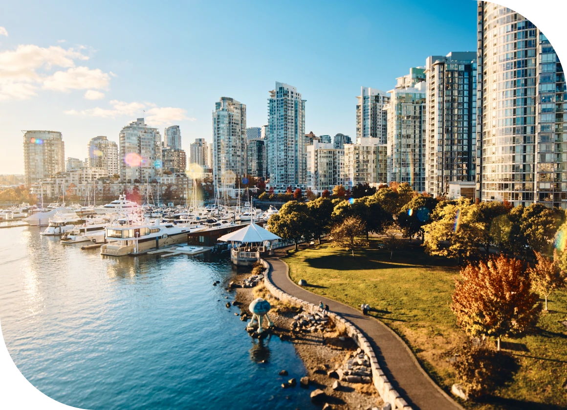 Skyscrapers overlooking marina and park