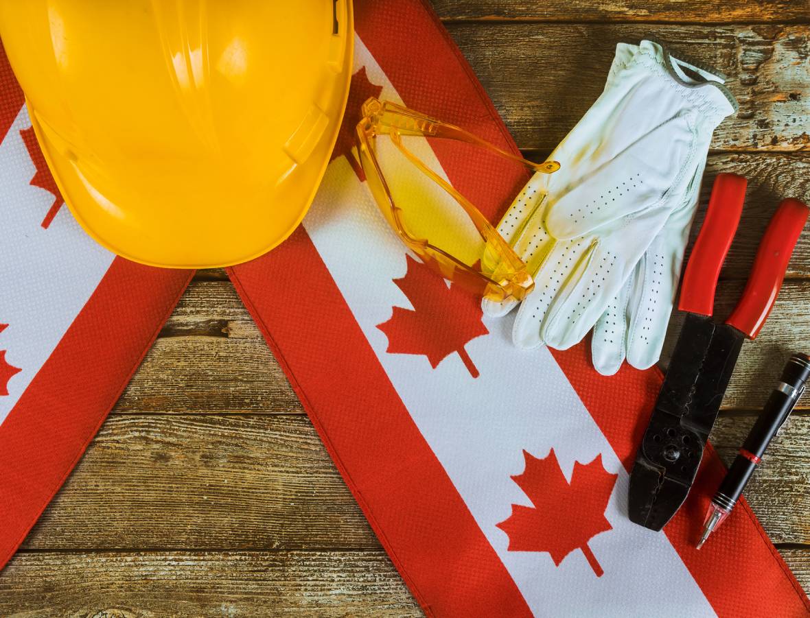 Safety equipment and Canadian flag motif