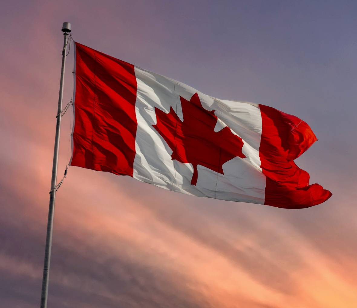 Canada flag fluttering in wind