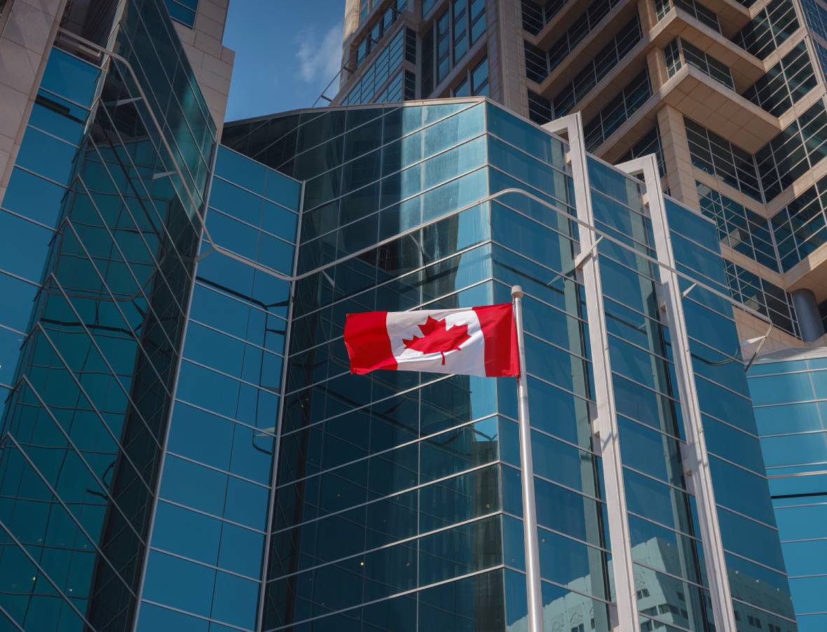 National flag of Canada on flagpole