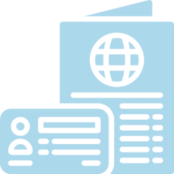 Icons representing a passport and identification cards.