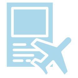 Icon of a document with an airplane on it.